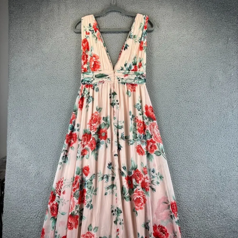 LULUS Garden Meandering Blush Floral Print Maxi Dress Medium Cottage Coquette - Picture 11 of 13